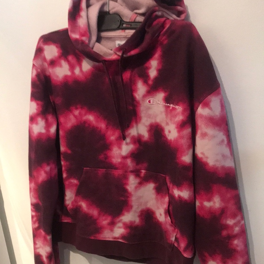 Stylish Pink Tie Die Splatter Champion Hoodie
